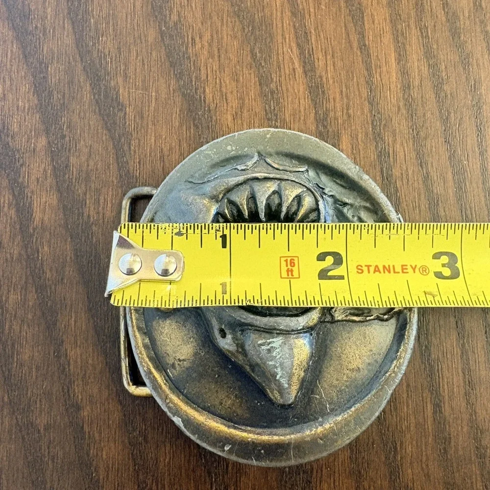 Vintage Great White Shark Belt Buckle E88‎ Solid Brass Jaws Style USA Heavy